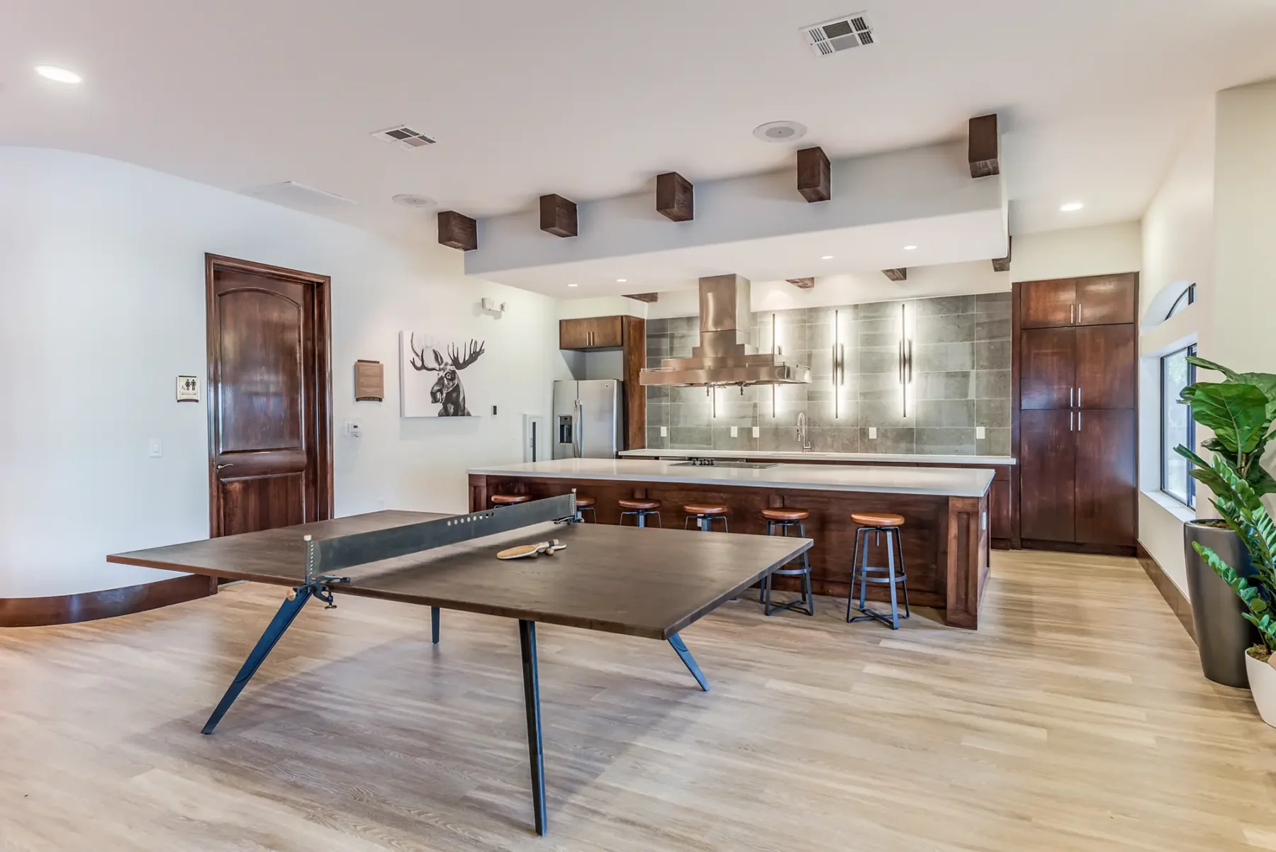 Clubhouse demonstration kitchen and ping pong table
