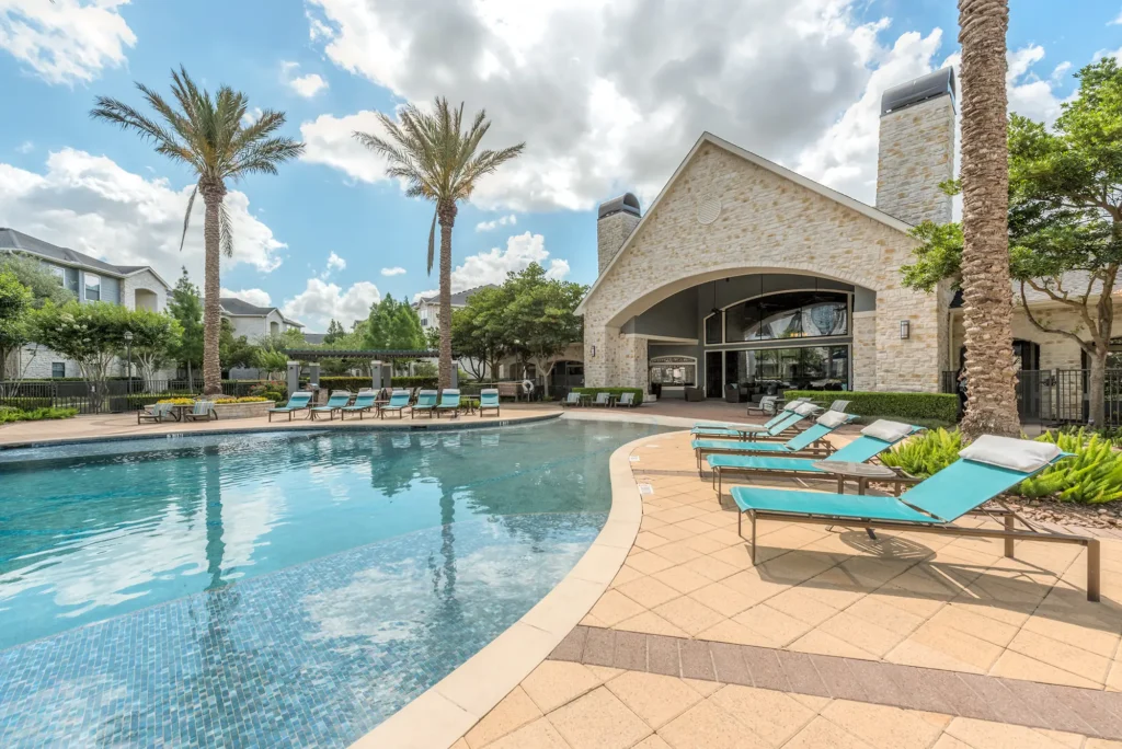 Pool with covered deck seating