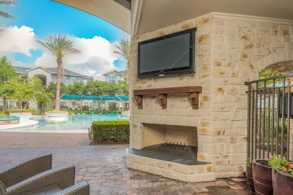 Outdoor fire place with TV
