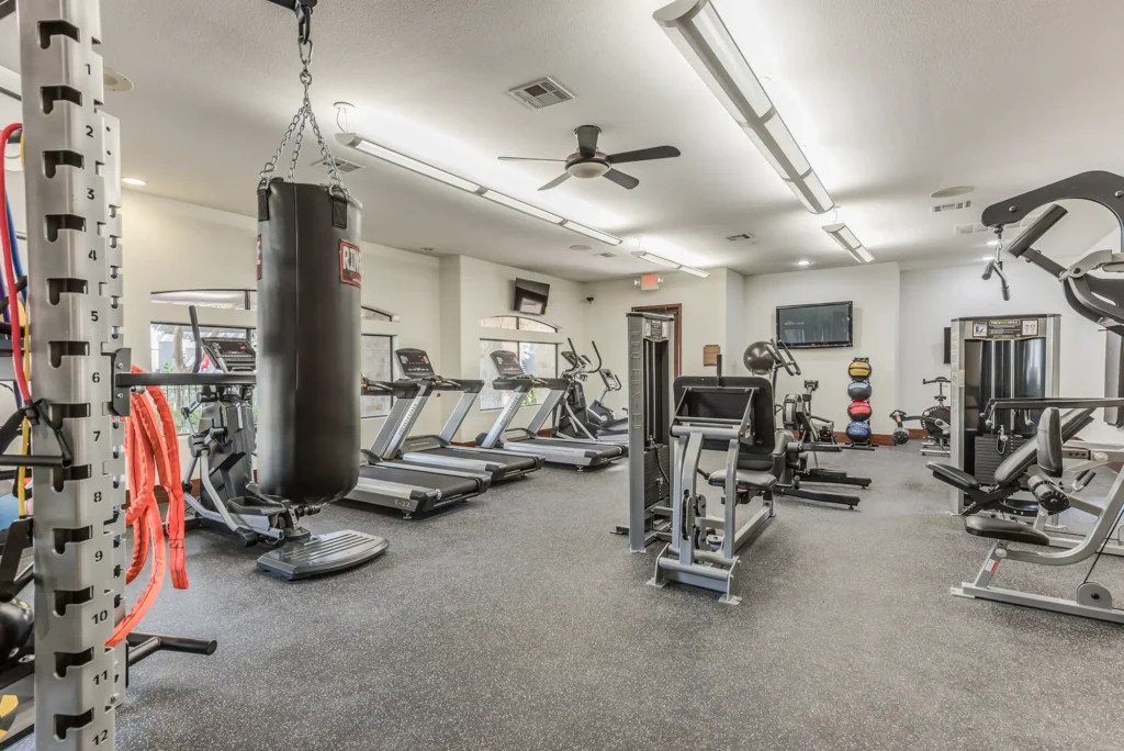 Fitness center with cardio and strength training equipment