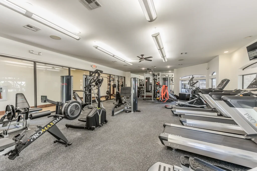 Fitness center with cardio and strength training equipment