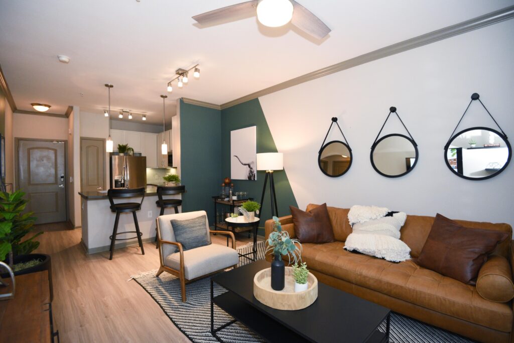 Living room looking into kitchen